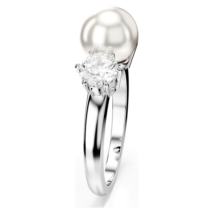 Matrix cocktail ring, Crystal pearl, Round cut, White, Rhodium plated by SWAROVSKI