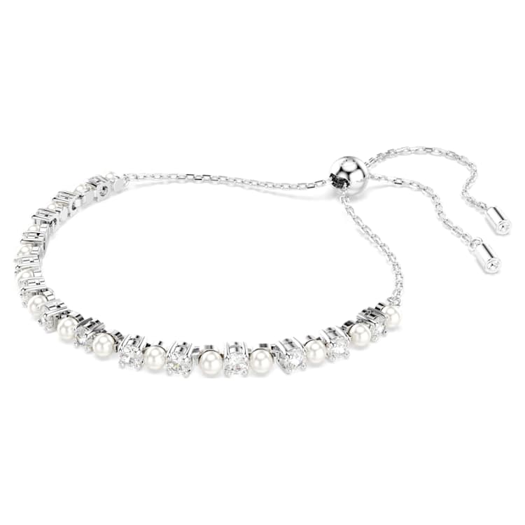 Matrix bracelet, Crystal pearl, Round cut, White, Rhodium plated by SWAROVSKI