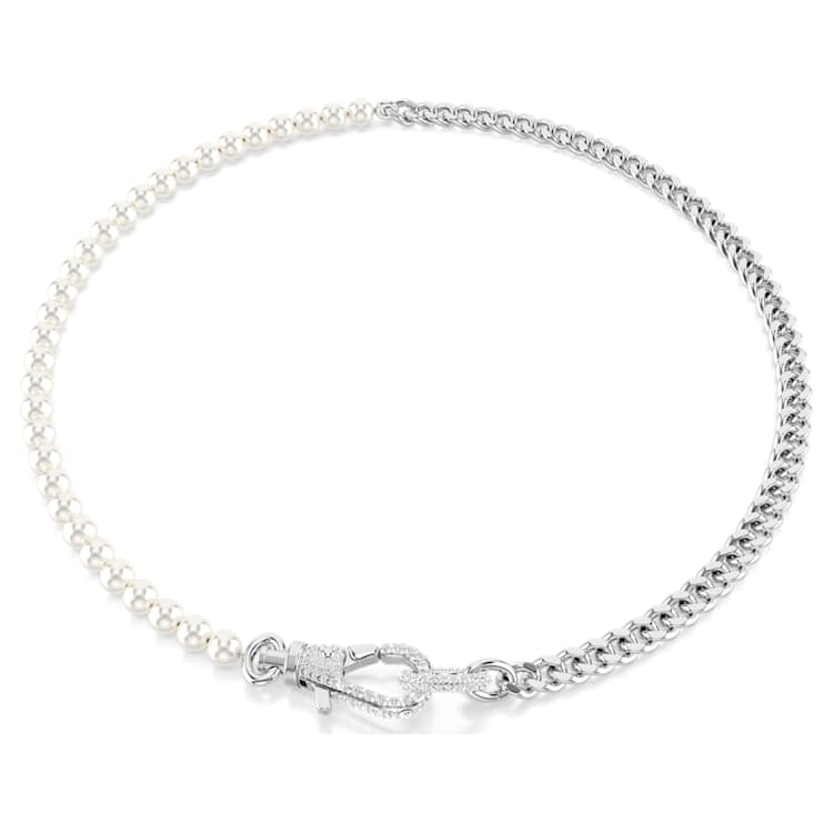 Dextera necklace, Pavé, Crystal pearl, White, Rhodium plated by SWAROVSKI