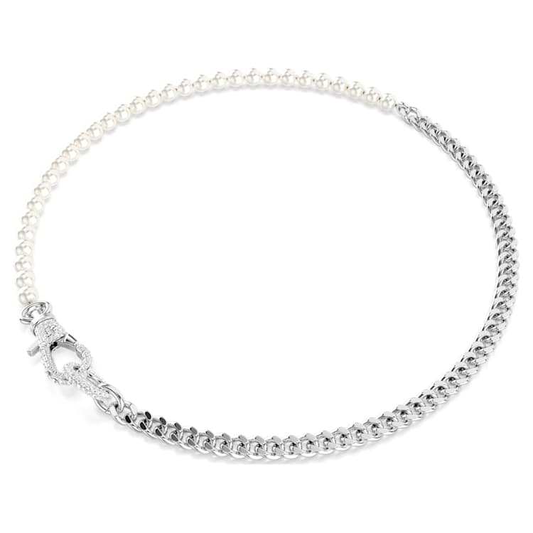 Dextera necklace, Pavé, Crystal pearl, White, Rhodium plated by SWAROVSKI