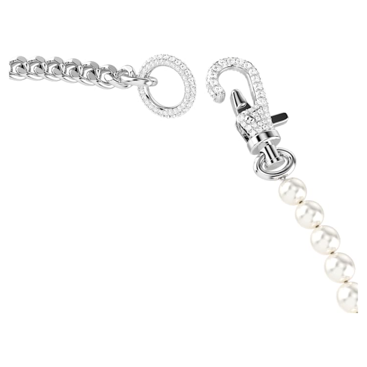 Dextera necklace, Pavé, Crystal pearl, White, Rhodium plated by SWAROVSKI