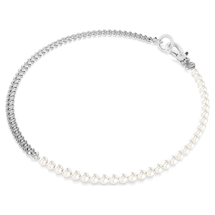 Dextera necklace, Pavé, Crystal pearl, White, Rhodium plated by SWAROVSKI