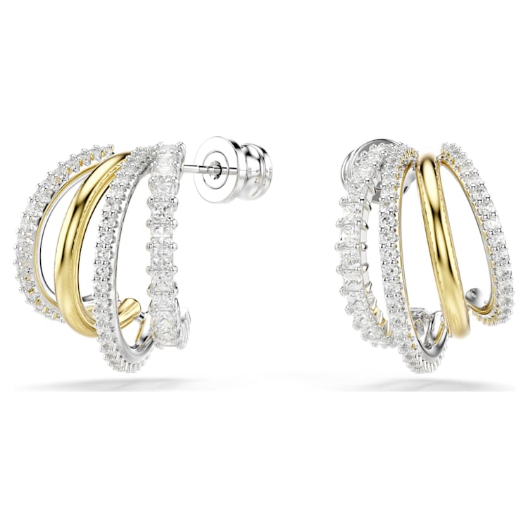 Hyperbola hoop earrings, Mixed cuts, Mini, White, Mixed metal finish by SWAROVSKI