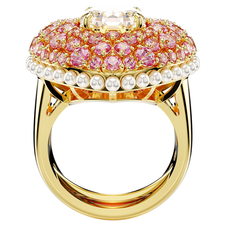 Idyllia cocktail ring, Octagon cut, Crystal pearls, Heart, Pink, Gold-tone plated by SWAROVSKI