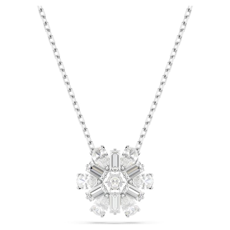 Idyllia pendant, Mixed cuts, Snowflake, White, Rhodium plated by SWAROVSKI