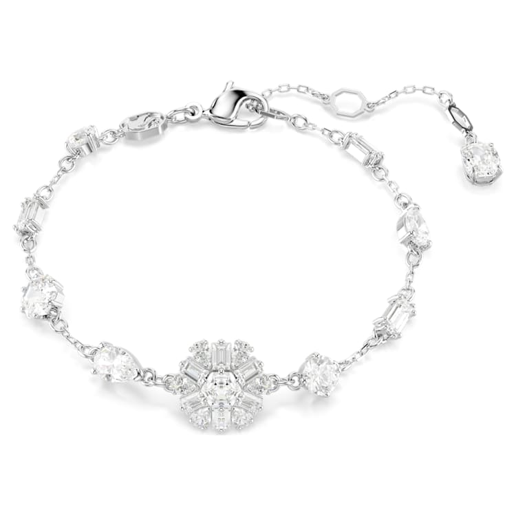 Idyllia bracelet, Mixed cuts, Snowflake, White, Rhodium plated by SWAROVSKI