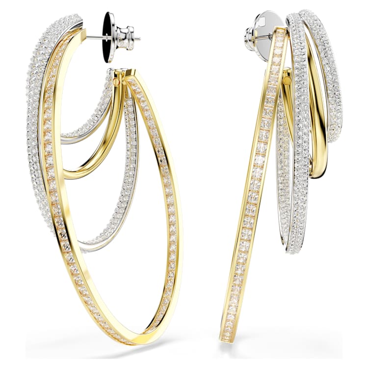 Hyperbola hoop earrings, Mixed cuts, Large, White, Mixed metal finish by SWAROVSKI