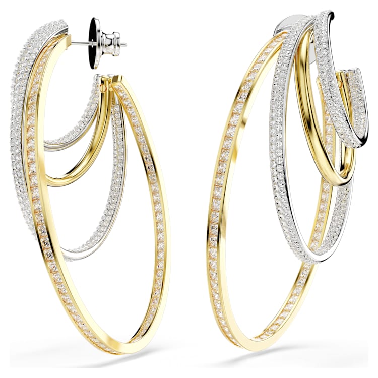 Hyperbola hoop earrings, Mixed cuts, Large, White, Mixed metal finish by SWAROVSKI