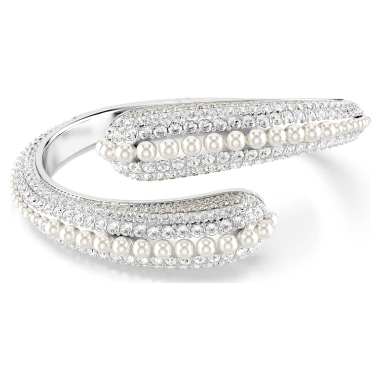 Sublima cuff, Crystal pearl, Round cut, White, Rhodium plated by SWAROVSKI