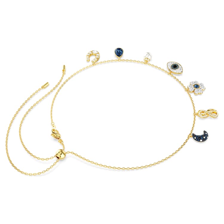 Symbolica choker, Crystal pearl, Moon, infinity, clover, evil eye and horseshoe, Blue, Gold-tone plated by SWAROVSKI