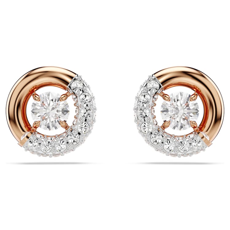 Dextera stud earrings, Round cut, White, Rose gold-tone plated by SWAROVSKI