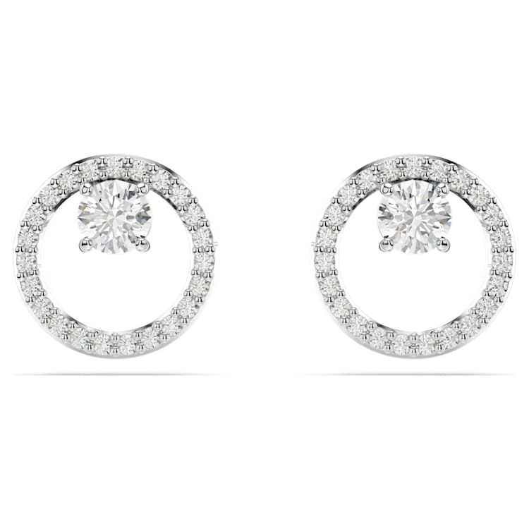 Constella stud earrings, Round cut, White, Rhodium plated by SWAROVSKI