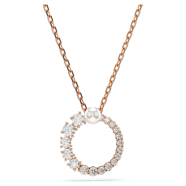 Matrix pendant, Crystal pearl, Round cut, White, Rose gold-tone plated by SWAROVSKI