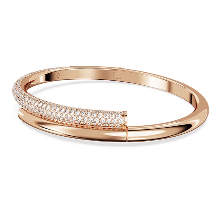 Dextera bangle, Magnetic closure, White, Rose gold-tone plated by SWAROVSKI