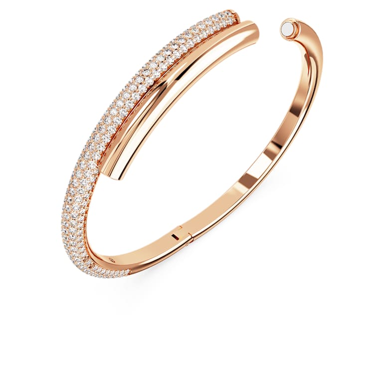 Dextera bangle, Magnetic closure, White, Rose gold-tone plated by SWAROVSKI