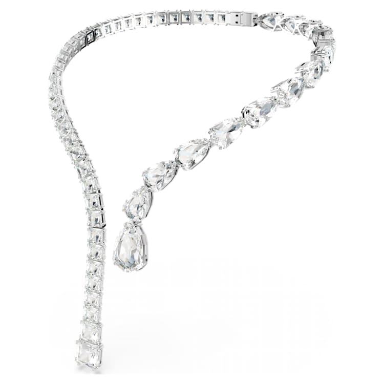 Matrix open necklace, Mixed cuts, White, Rhodium plated by SWAROVSKI