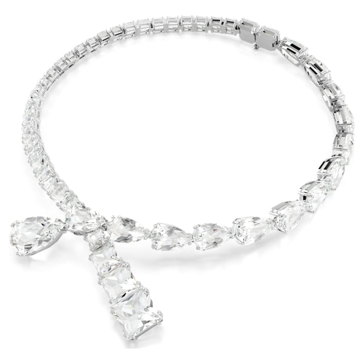 Matrix necklace, Mixed cuts, White, Rhodium plated by SWAROVSKI