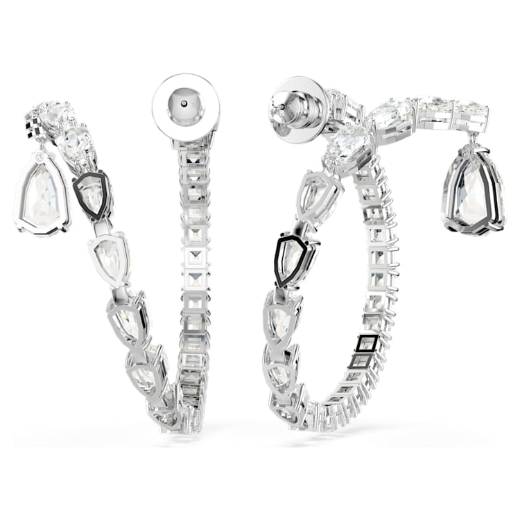 Matrix hoop earrings, Mixed cuts, White, Rhodium plated by SWAROVSKI