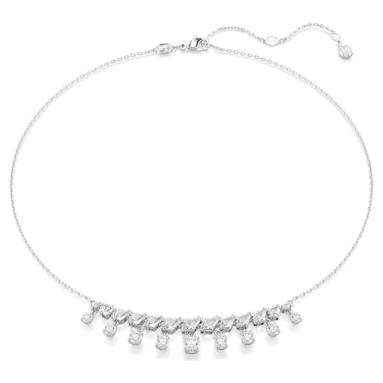 Idyllia necklace, Mixed cuts, Snowflake, White, Rhodium plated by SWAROVSKI