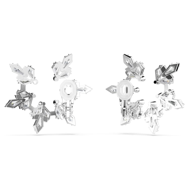 Idyllia clip earrings, Mixed cuts, Snowflake, White, Rhodium plated by SWAROVSKI