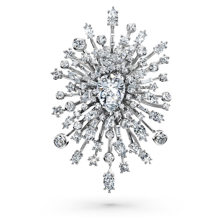 Galaxy brooch, Lab-grown diamonds 15.71 ct tw, Mixed cuts, 18K white gold by SWAROVSKI