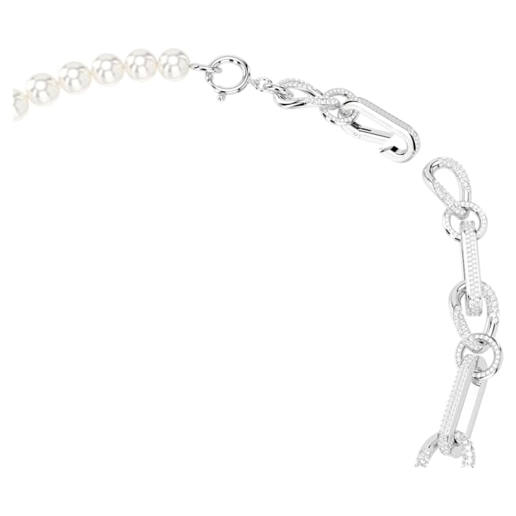 Dextera necklace, Crystal pearl, Mixed links, White, Rhodium plated by SWAROVSKI