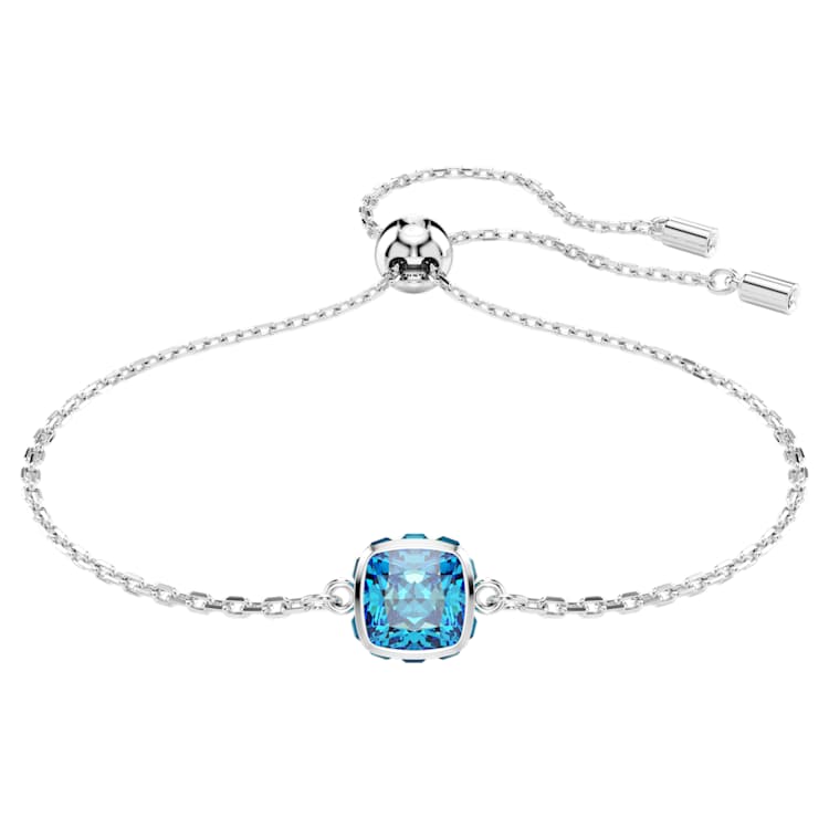 Birthstone bracelet, Square cut, December, Blue, Rhodium plated by SWAROVSKI