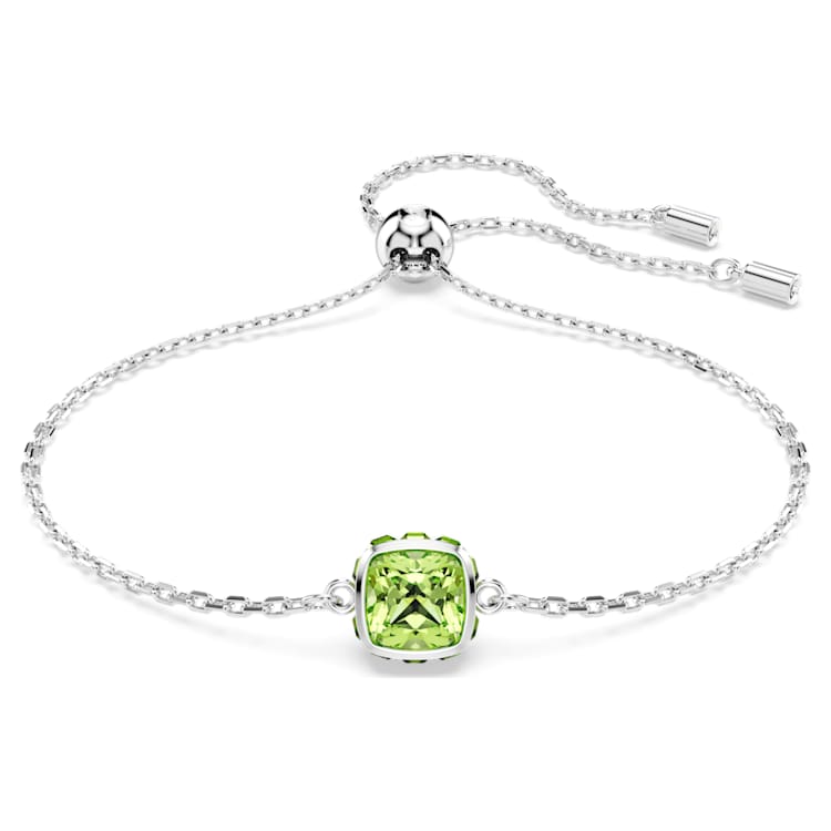 Birthstone bracelet, Square cut, August, Green, Rhodium plated by SWAROVSKI