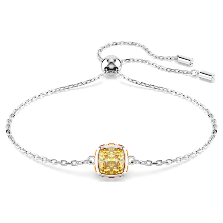 Birthstone bracelet, Square cut, November, Yellow, Rhodium plated by SWAROVSKI