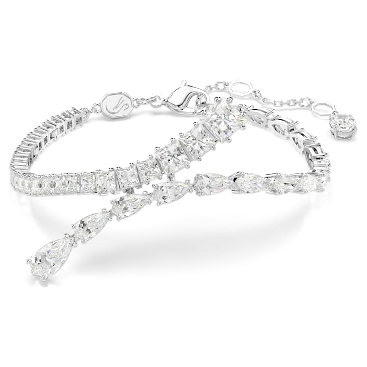 Matrix bracelet, Mixed cuts, White, Rhodium plated by SWAROVSKI