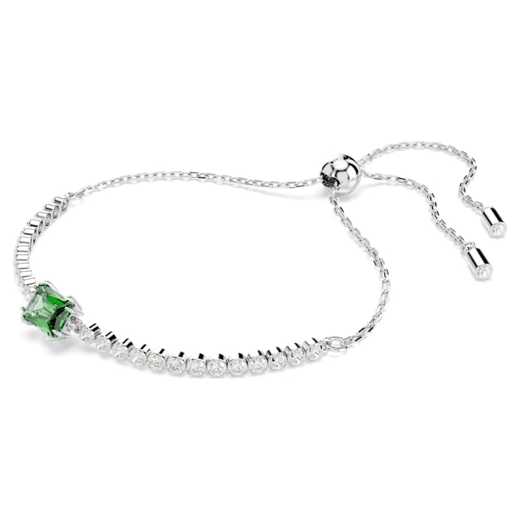 Matrix Tennis bracelet, Mixed cuts, Green, Rhodium plated by SWAROVSKI