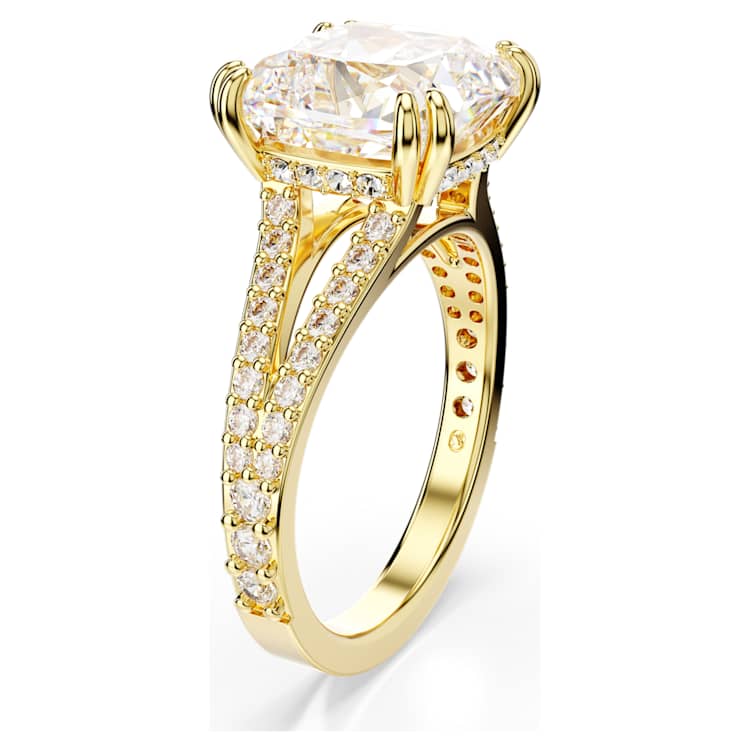 Stilla cocktail ring, Square cut, White, Gold-tone plated by SWAROVSKI