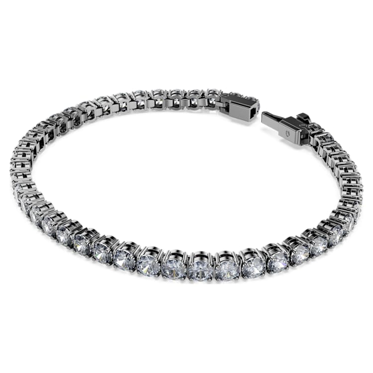 Matrix Tennis bracelet, Round cut, Grey, Ruthenium plated by SWAROVSKI