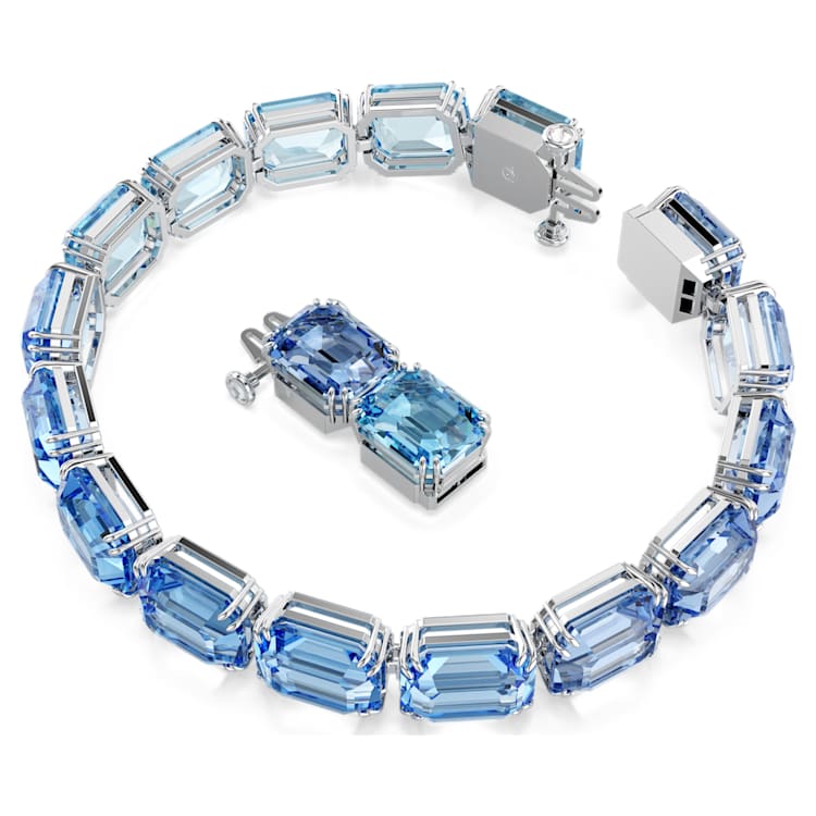 Millenia Tennis bracelet, Octagon cut, Colour gradient, Blue, Rhodium plated by SWAROVSKI