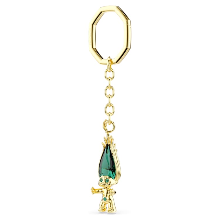 Good Luck Trolls key ring, Troll, Green, Gold-tone plated by SWAROVSKI