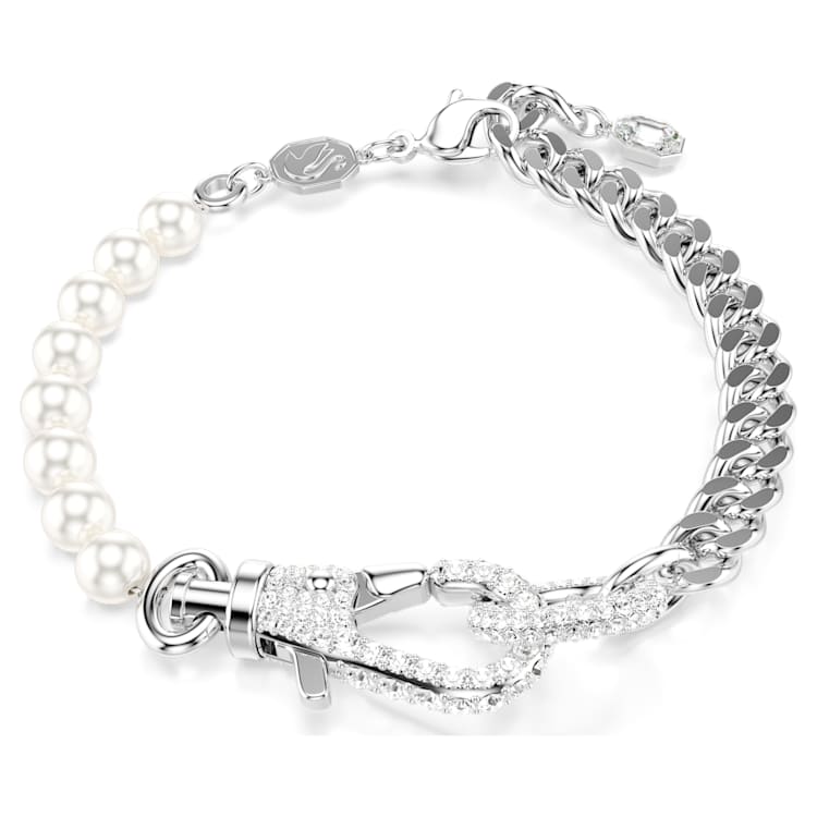 Dextera bracelet, Pavé, Crystal pearl, White, Rhodium plated by SWAROVSKI