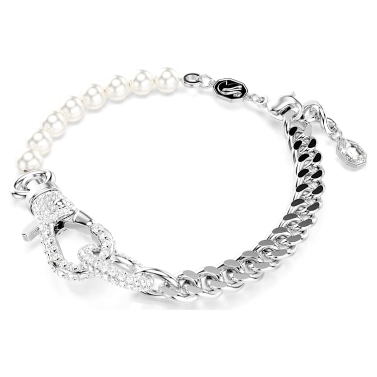 Dextera bracelet, Pavé, Crystal pearl, White, Rhodium plated by SWAROVSKI