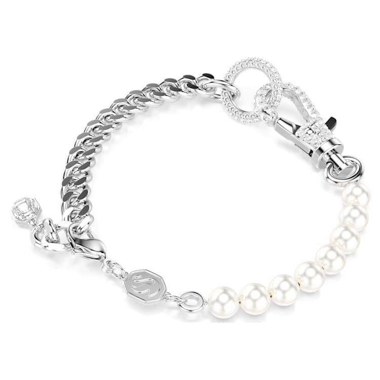 Dextera bracelet, Pavé, Crystal pearl, White, Rhodium plated by SWAROVSKI