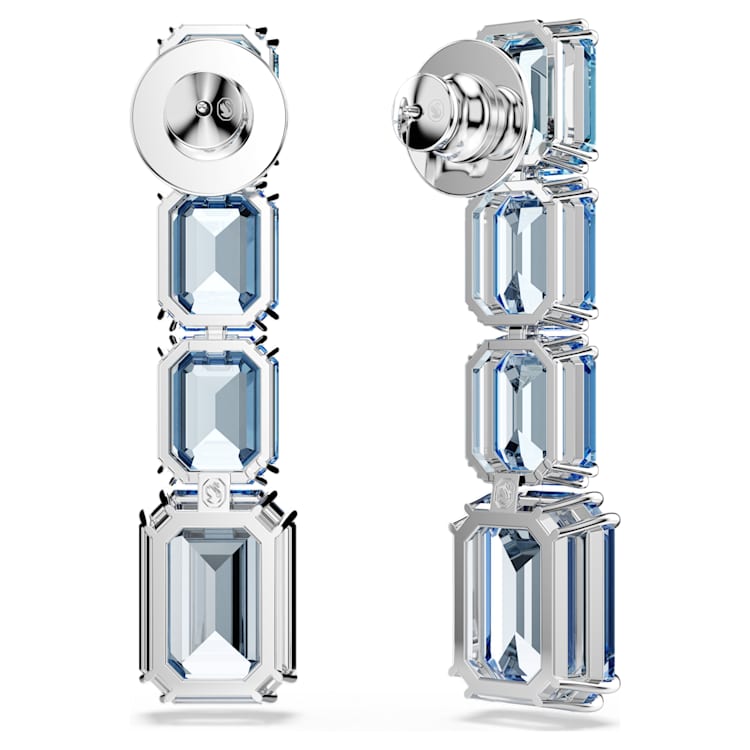 Millenia drop earrings, Octagon cut, Colour gradient, Blue, Rhodium plated by SWAROVSKI