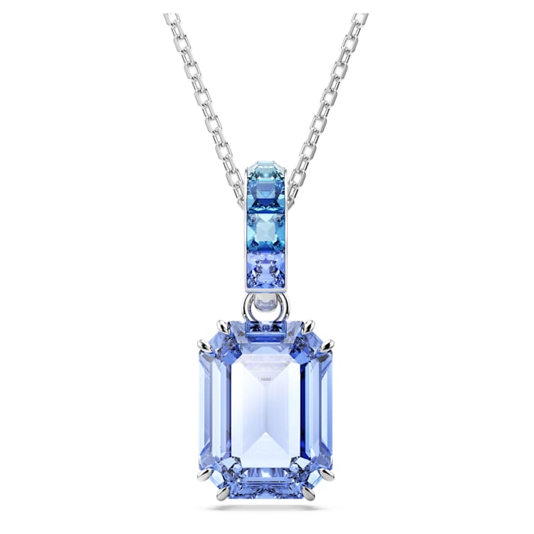 Millenia pendant, Octagon cut, Blue, Rhodium plated by SWAROVSKI