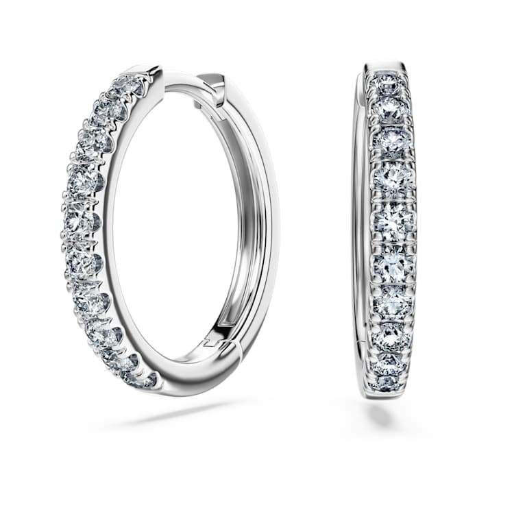 Eternity hoop earrings, Lab-grown diamonds 0.5 ct tw, Round cut, Large, 14K white gold by SWAROVSKI