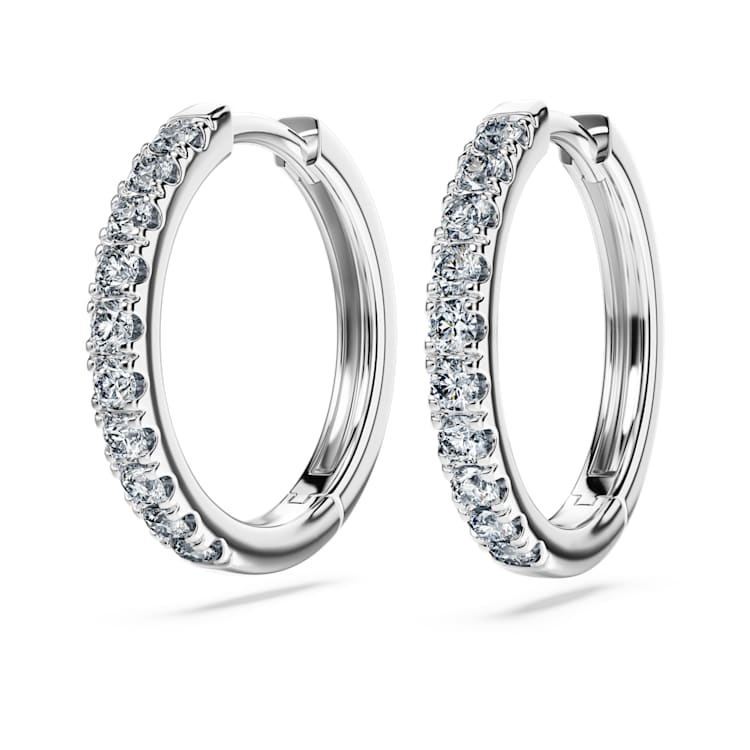 Eternity hoop earrings, Lab-grown diamonds 0.5 ct tw, Round cut, Large, 14K white gold by SWAROVSKI