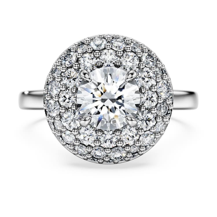 Eternity halo solitaire ring, Lab-grown diamonds 2 ct tw, Round cut, 14K white gold by SWAROVSKI