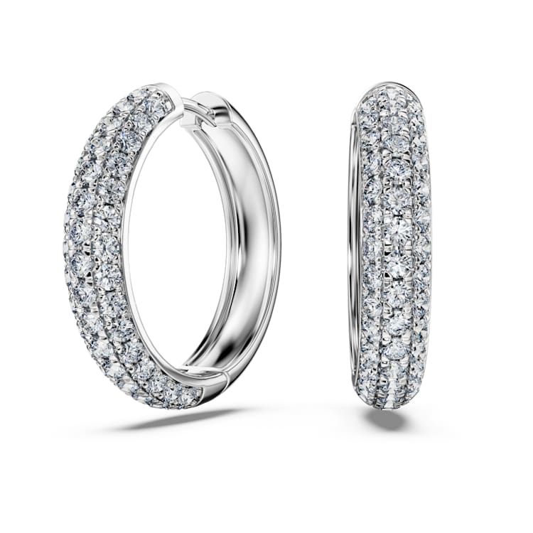 Eternity hoop earrings, Lab-grown diamonds 2 ct tw, Round cut, 14K white gold by SWAROVSKI