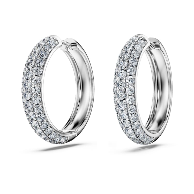 Eternity hoop earrings, Lab-grown diamonds 2 ct tw, Round cut, 14K white gold by SWAROVSKI