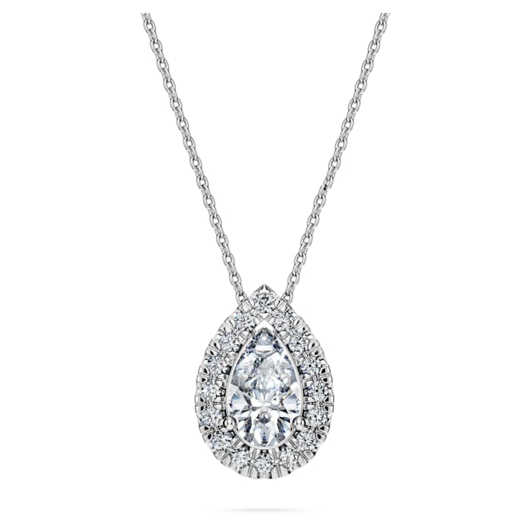 Eternity halo solitaire pendant, Lab-grown diamonds 1 ct tw, Pear cut, 14K white gold by SWAROVSKI