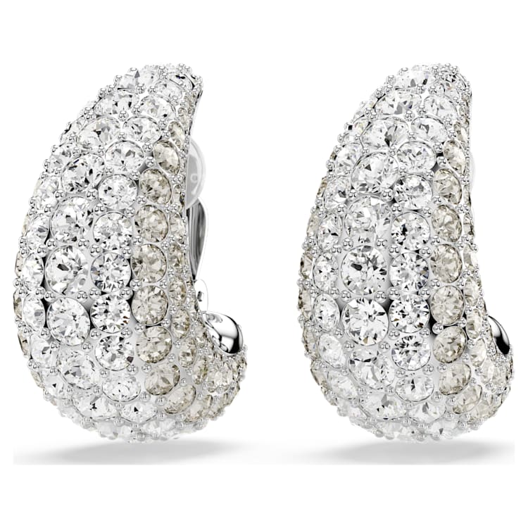 Sublima clip earrings, Round cut, White, Rhodium plated by SWAROVSKI