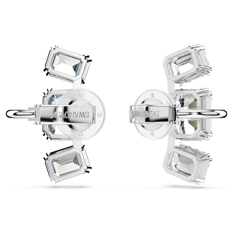 Millenia clip earrings, Octagon cut, White, Rhodium plated by SWAROVSKI