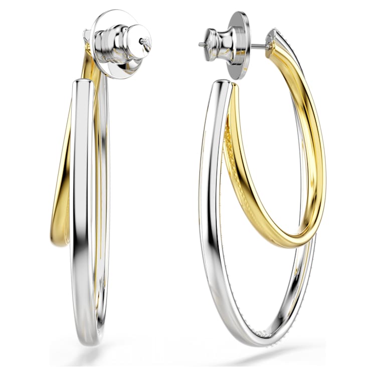 Hyperbola hoop earrings, Round cut, Medium, White, Mixed metal finish by SWAROVSKI