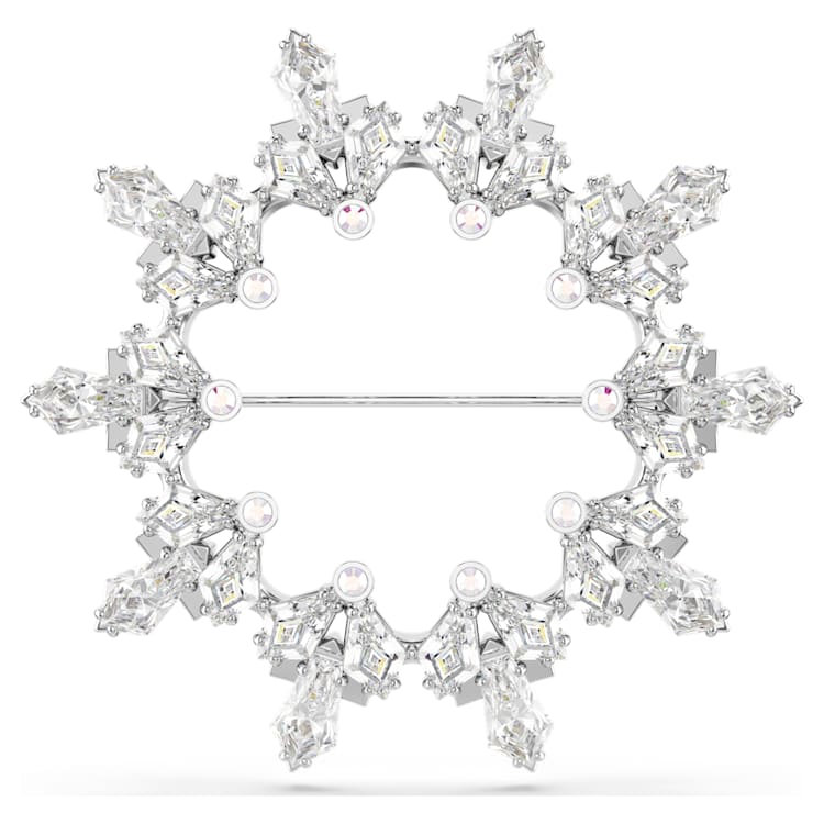 Idyllia brooch, Mixed cuts, Snowflake, White, Rhodium plated by SWAROVSKI